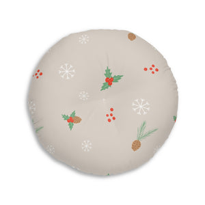 Round Tufted Holiday Floor Pillow - Pinecones & Snowflakes