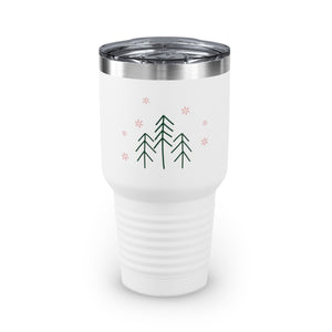 30oz White Ringneck Holiday Tumbler - Evergreen Trees & Red Snowflakes