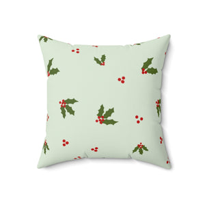 Green Polyester Square Holiday Pillowcase - Holly
