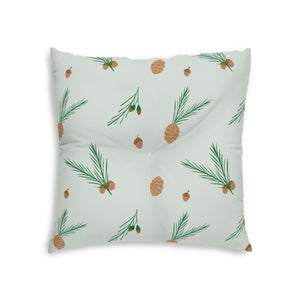 Square Tufted Holiday Floor Pillow - Pinecones
