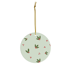 Green Ceramic Holiday Ornament - Holly