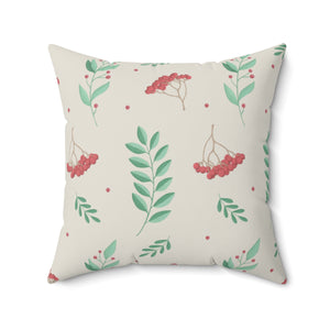 Polyester Square Holiday Pillowcase - Red & Green Holly