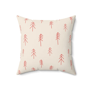 Polyester Square Holiday Pillowcase - Red Evergreen