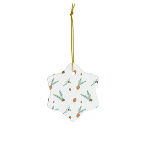 White Ceramic Holiday Ornament - Pinecones & Acorns