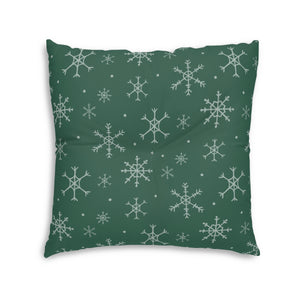Green Square Tufted Holiday Floor Pillow - Snowflakes