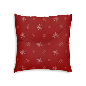 Red Square Tufted Holiday Floor Pillow - Snowflakes