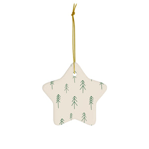 Beige Ceramic Holiday Ornament - Evergreens