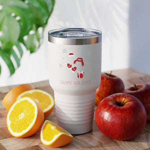 30oz White Ringneck Holiday Tumbler - Red Happy Holidays