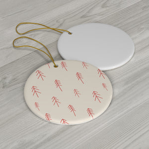 Ceramic Holiday Ornament - Red Evergreens