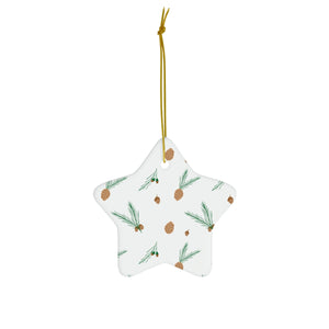 White Ceramic Holiday Ornament - Pinecones & Acorns