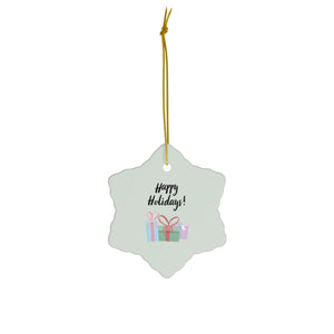 Ceramic Holiday Ornament - Happy Holidays & Presents