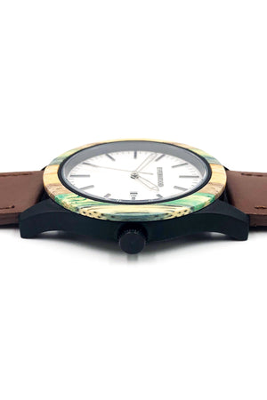 Multi Bamboo & Brown Leather Watch