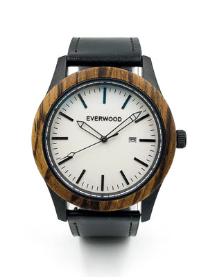 Zebrawood & Black Leather Inverness Watch