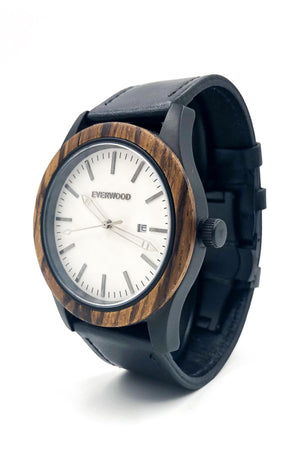 Zebrawood & Black Leather Inverness Watch