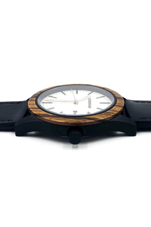Zebrawood & Black Leather Inverness Watch
