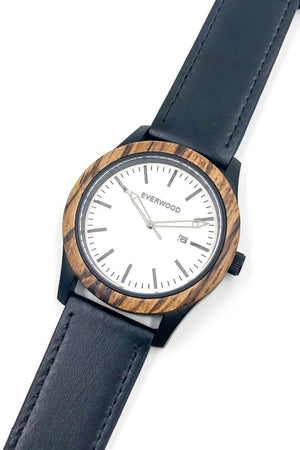 Zebrawood & Black Leather Inverness Watch