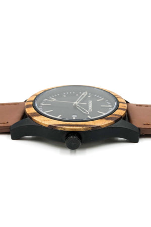 Zebrawood & Brown Leather Inverness Watch