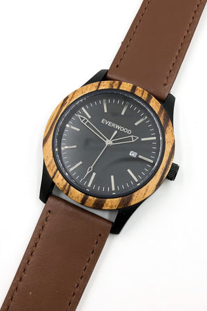 Zebrawood & Brown Leather Inverness Watch