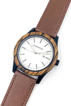 Zebrawood & Brown Leather Watch