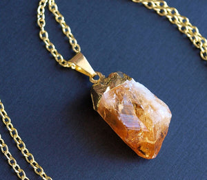 Gold Raw Citrine Crystal Statement Necklace