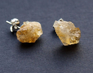 Raw Citrine Rock Stud Geo Crystal Earrings