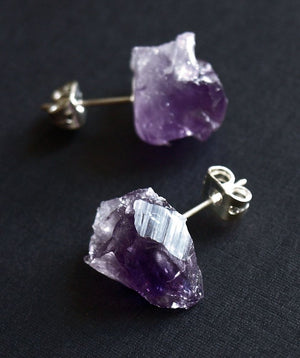 Raw Amethyst Stud Earrings