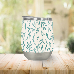 Teal Falling Leaves Wine Tumbler