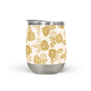 Warm Gold Floral Wine Tumbler