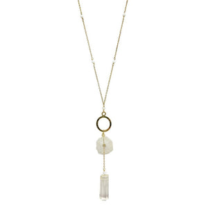 Solar Quartz + Crystal Y Necklace
