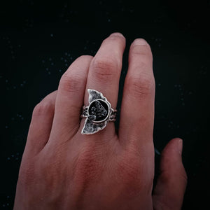 Crescent Moon Ring with Authentic Meteorite