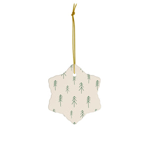 Beige Ceramic Holiday Ornament - Evergreens