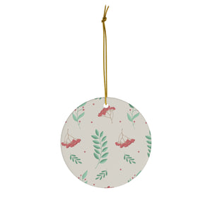 Ceramic Holiday Ornament - Red & Green Holly