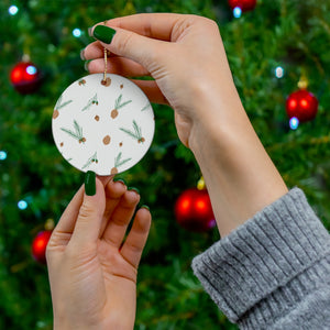 White Ceramic Holiday Ornament - Pinecones & Acorns
