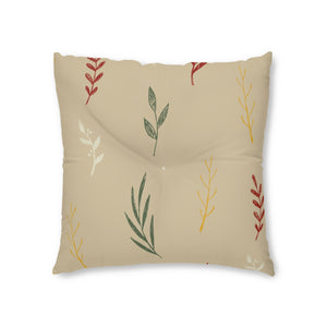 Beige Square Tufted Holiday Floor Pillow - Colorful Garland