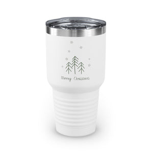 30oz White Ringneck Holiday Tumbler - Merry Christmas Evergreen Trees