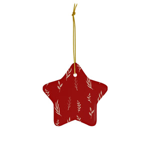 Red Ceramic Holiday Ornament - White Garland