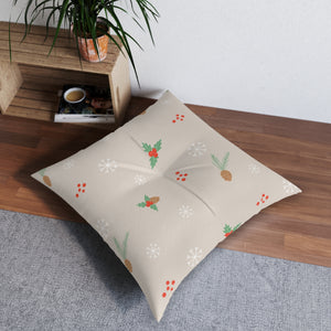 Square Tufted Holiday Floor Pillow - Pinecones & Snowflakes
