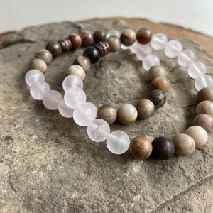 Rose Quartz and Wood Opal Bracelet