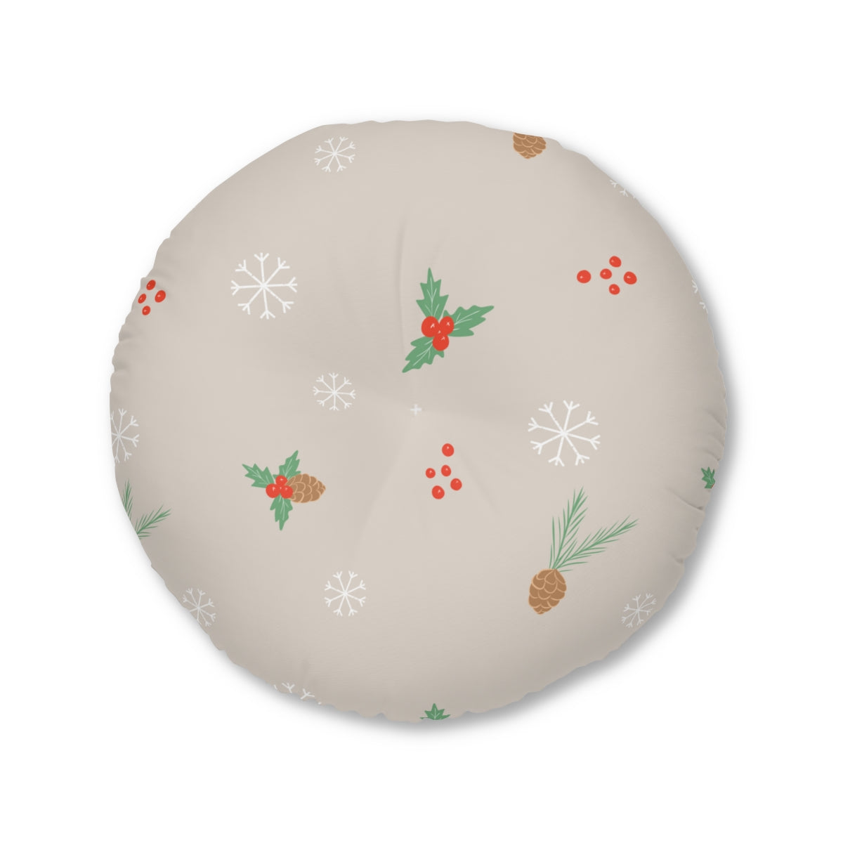 Round Tufted Holiday Floor Pillow - Pinecones &amp; Snowflakes