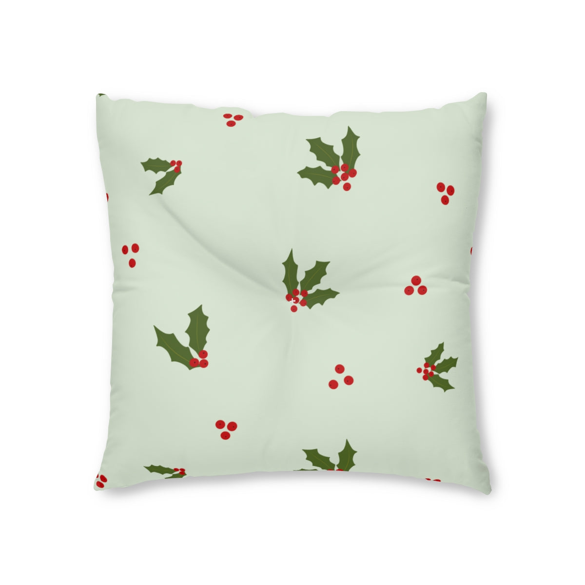 Green Square Tufted Holiday Floor Pillow - Holly