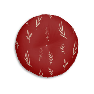Red Round Tufted Holiday Floor Pillow - White Garland