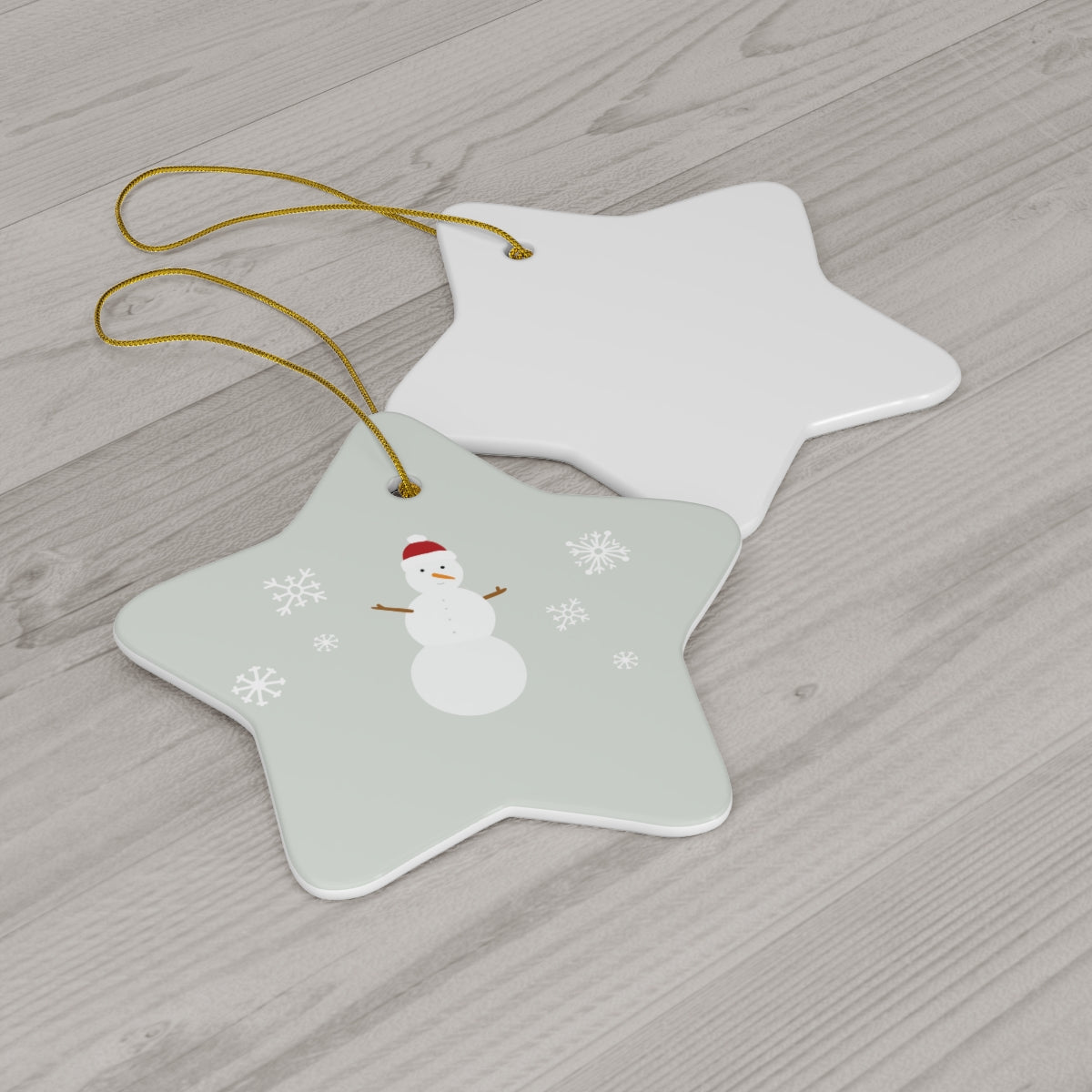 Ceramic Holiday Ornament - Snowman & Snowflakes