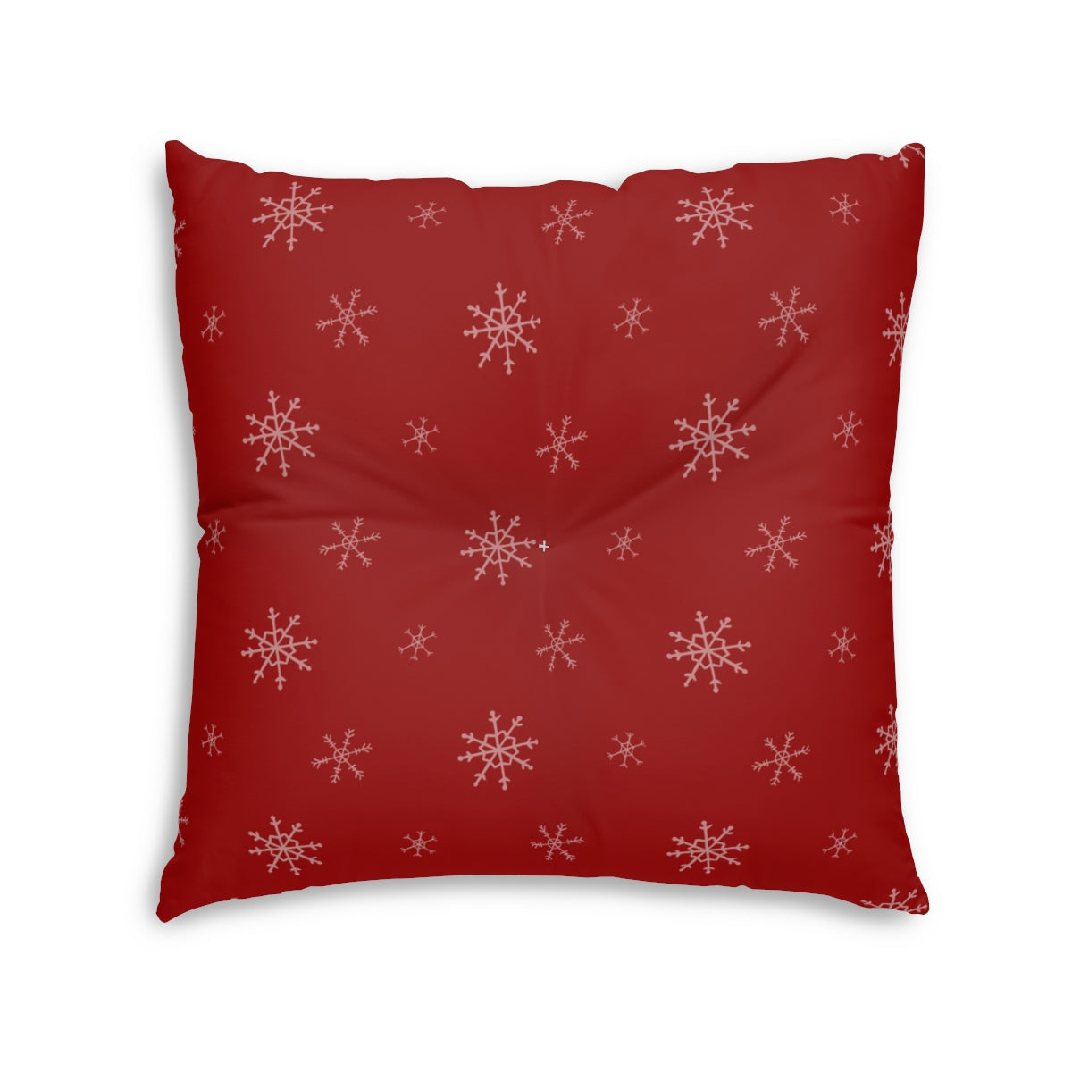 Red Square Tufted Holiday Floor Pillow - Snowflakes