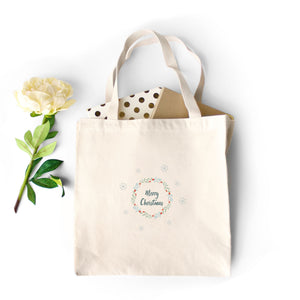 Heavy Cotton Tote Bag – Merry Christmas Wreath