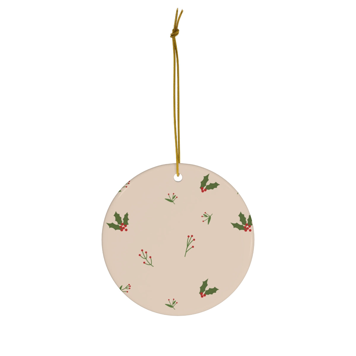 Beige Ceramic Holiday Ornament - Holly