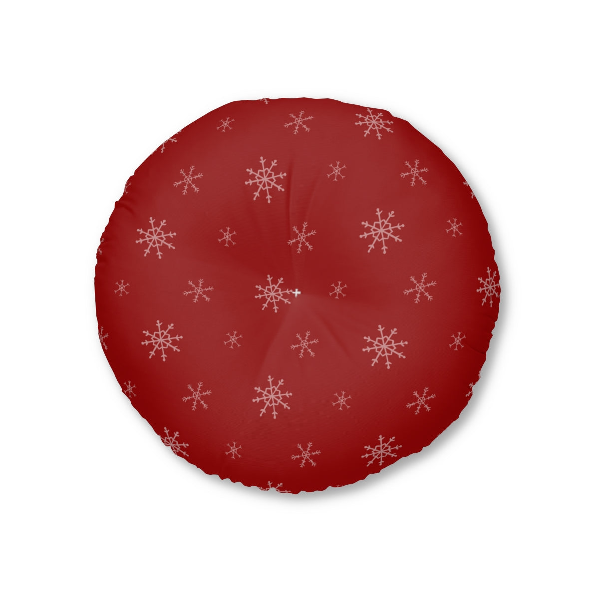 Red Round Tufted Holiday Floor Pillow - Snowflakes