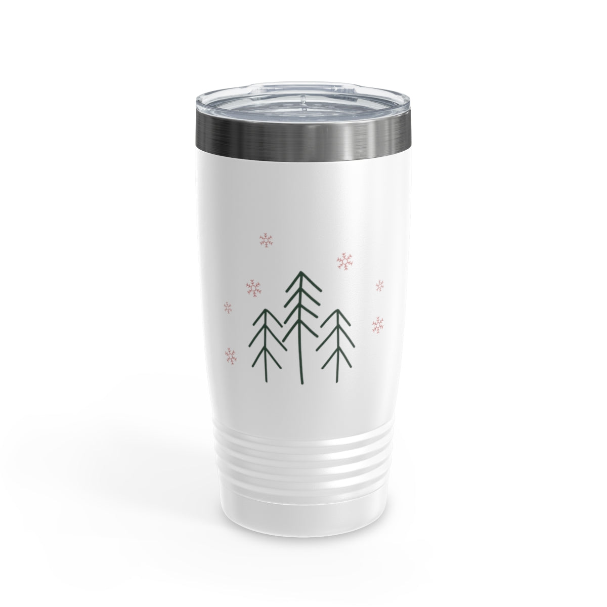 20oz White Ringneck Holiday Tumbler - Evergreen Trees &amp; Red Snowflakes