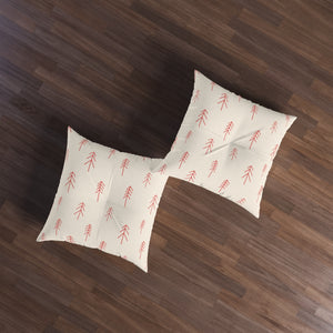 Square Tufted Holiday Floor Pillow - Red Evergreen
