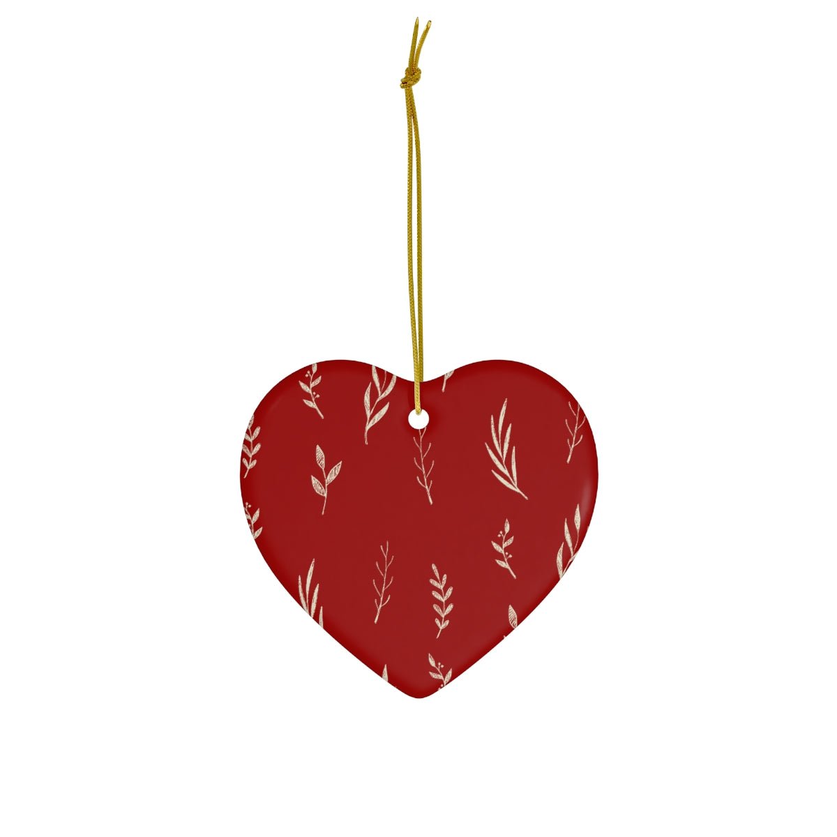 Red Ceramic Holiday Ornament - White Garland