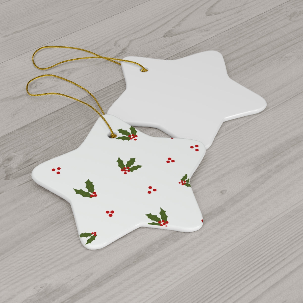 White Ceramic Holiday Ornament - Holly